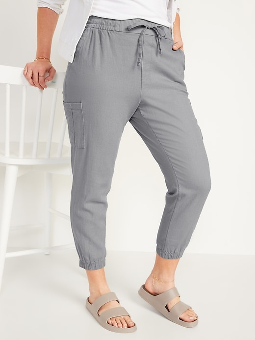 Image number 1 showing, High-Waisted Linen-Blend Tapered Jogger Pants for Women