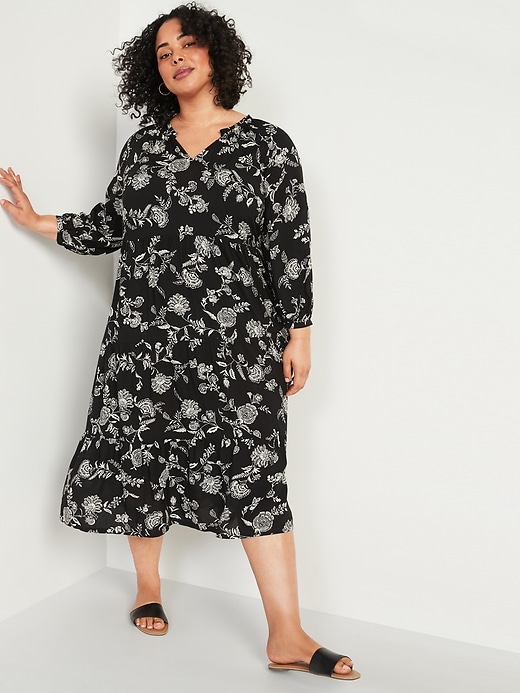Image number 1 showing, Floral-Print Plus-Size Midi Swing Dress