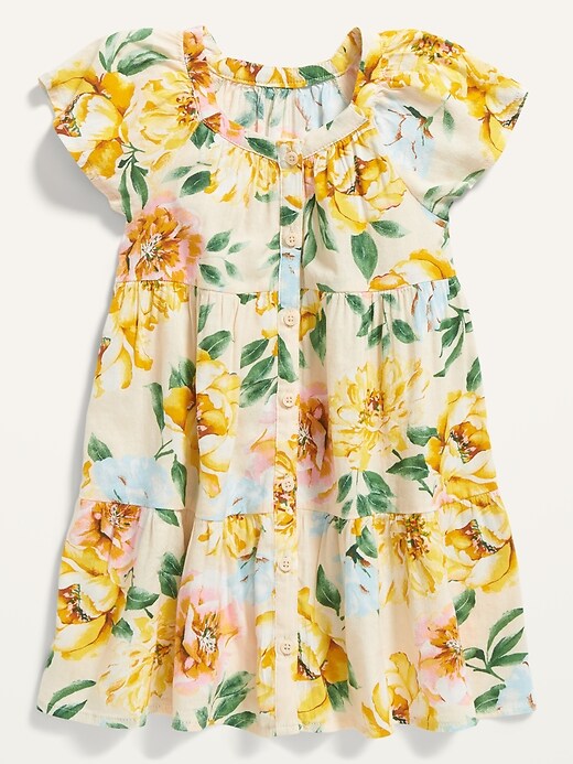 View large product image 1 of 2. Short-Sleeve Button-Front Tiered Floral Dress for Toddler Girls