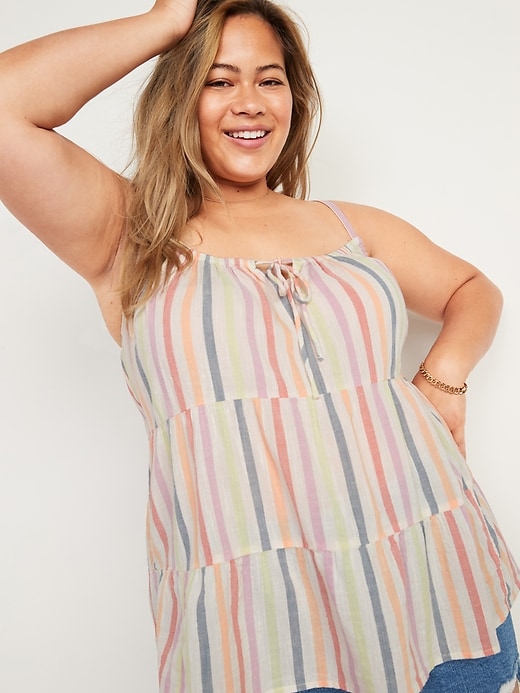 Image number 1 showing, Tiered Multi-Stripe Plus-Size Sleeveless Top