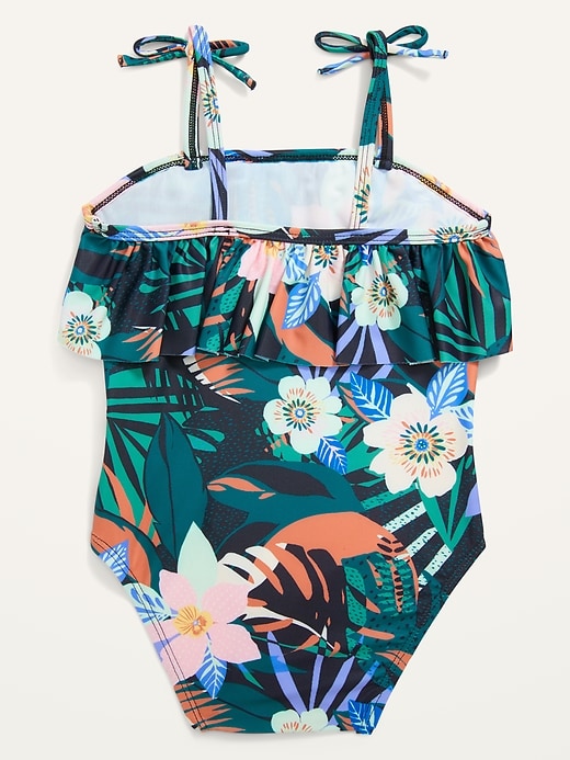 View large product image 2 of 2. Printed Ruffle-Trim Tie-Shoulder Swimsuit for Toddler Girls
