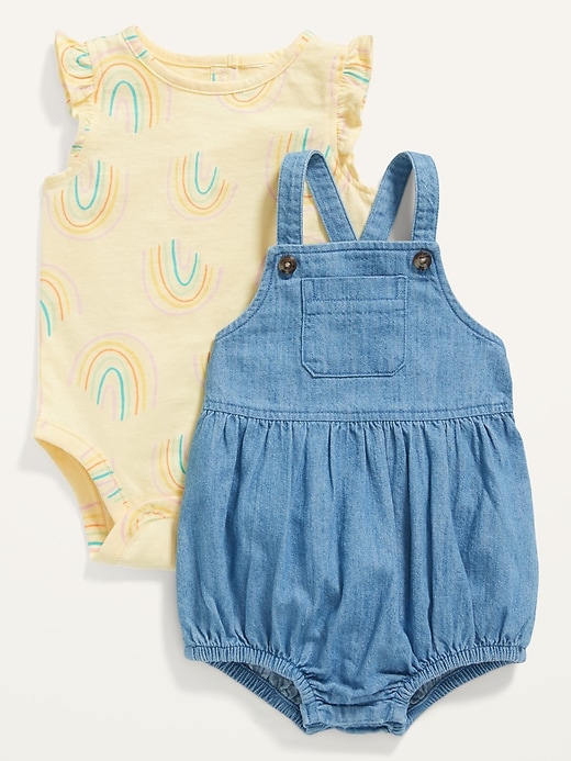 View large product image 1 of 2. Chambray Romper & Jersey Bodysuit 2-Piece Set for Baby