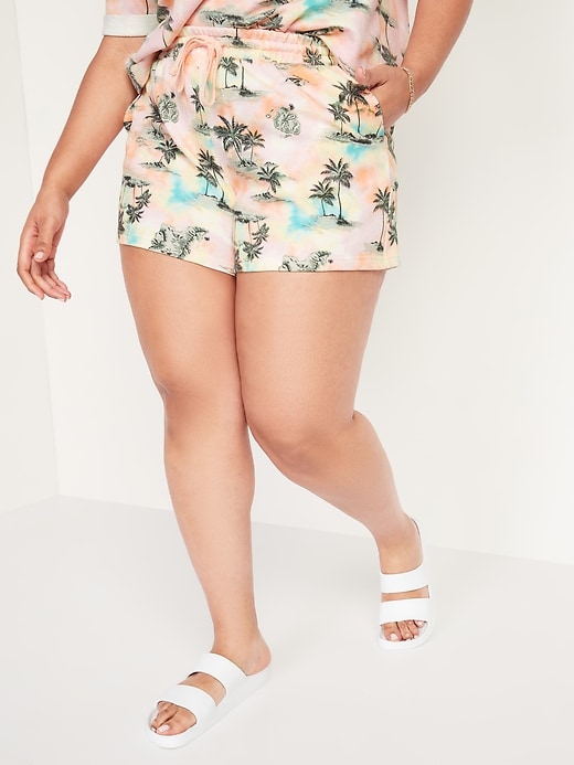 Image number 1 showing, High-Waisted Printed Cali-Fleece Plus-Size Shorts -- 3.5-inch inseam
