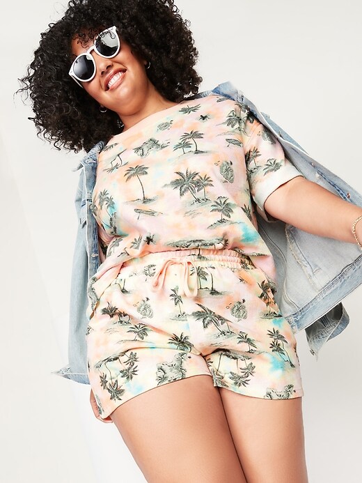Image number 3 showing, High-Waisted Printed Cali-Fleece Plus-Size Shorts -- 3.5-inch inseam