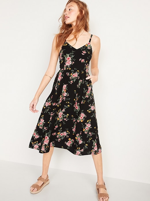 Image number 1 showing, Printed Fit & Flare Cami Midi Dress