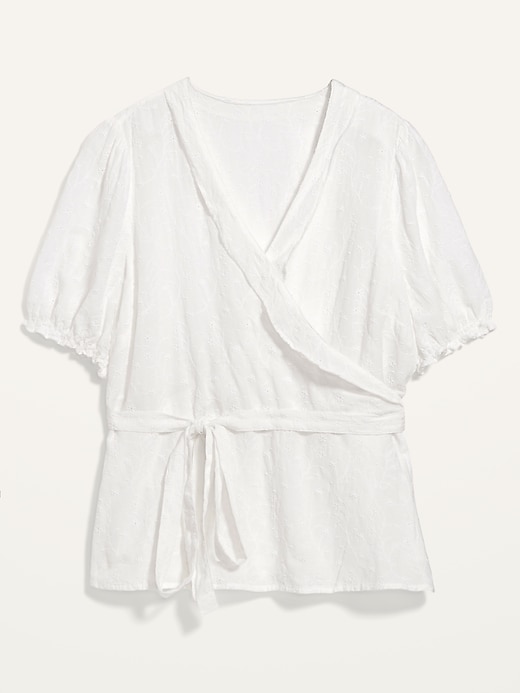 Image number 4 showing, Ruffled Tie-Belt Embroidered Plus-Size Wrap Top