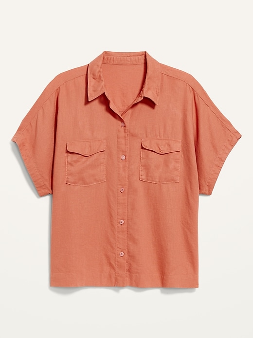 Image number 4 showing, Slouchy Short-Sleeve Linen-Blend Plus-Size Utility Shirt