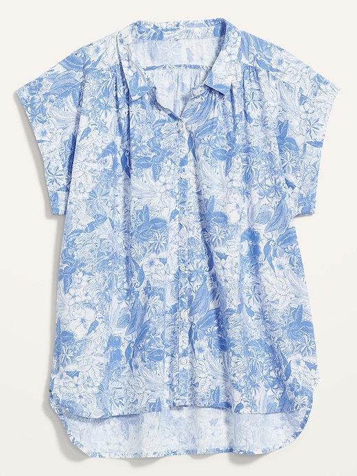 Image number 4 showing, Oversized Short Sleeve Floral Linen-Blend Shirt for Women