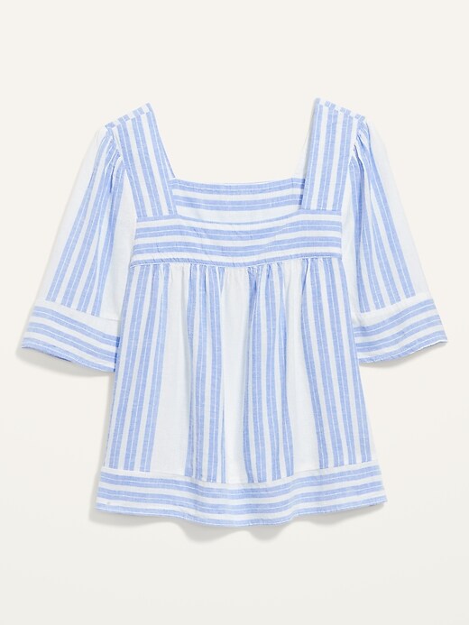 Image number 4 showing, Oversized Striped Linen-Blend Square-Neck Top for Women