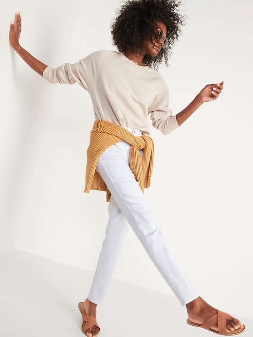 View large product image 2 of 3. High-Waisted Power Slim Straight White Jeans for Women