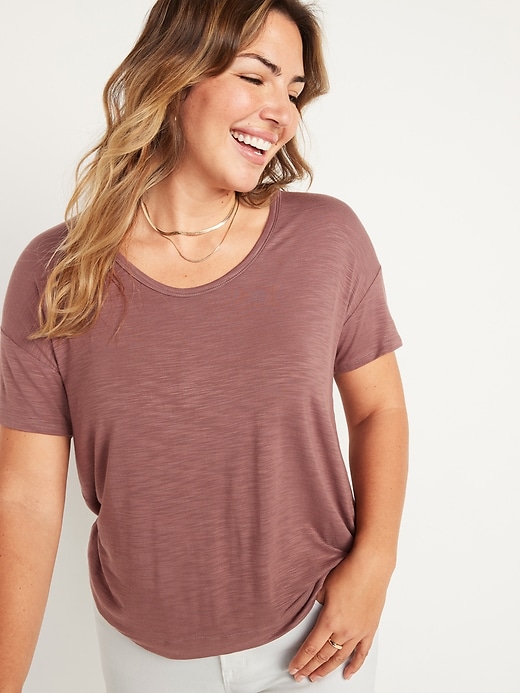 View large product image 1 of 2. Loose Luxe Slub-Knit Voop-Neck Tee for Women