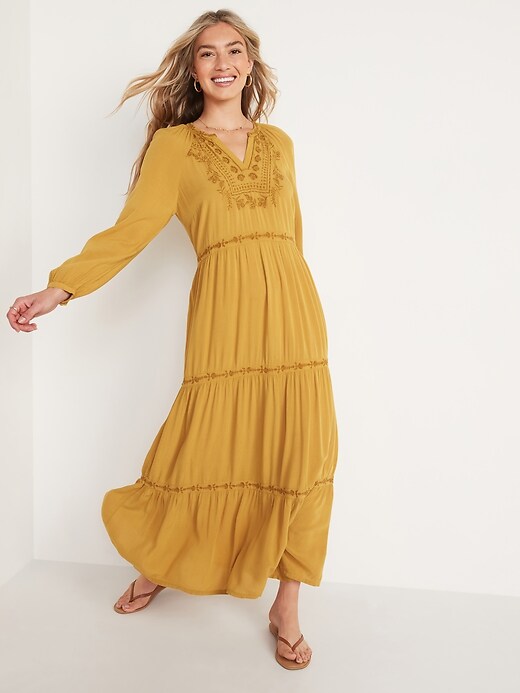 Image number 1 showing, Embroidered Tiered-Hem Swing Dress
