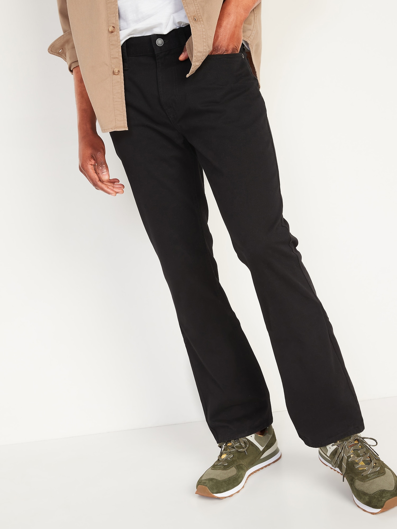Boot-Cut Rigid Non-Stretch Black Jeans for Men