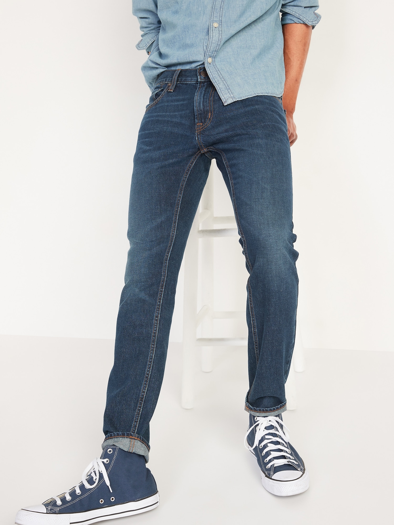 Skinny Dark-Wash Non-Stretch Jeans for Men