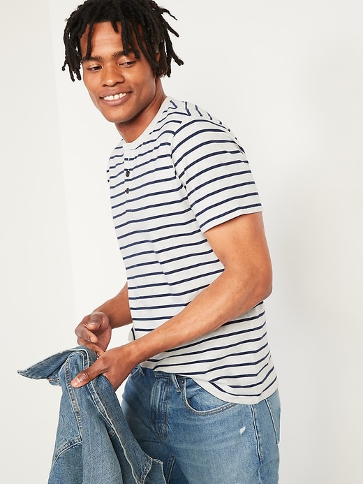 Image number 1 showing, Striped Short-Sleeve Henley T-Shirt
