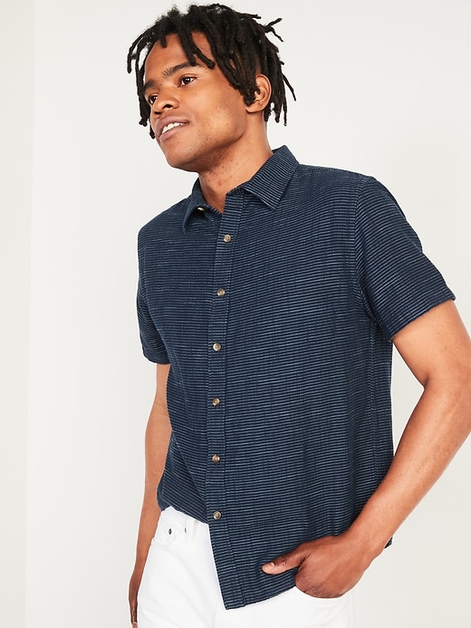 Image number 1 showing, Relaxed-Fit Dobby-Stripe Short-Sleeve Shirt