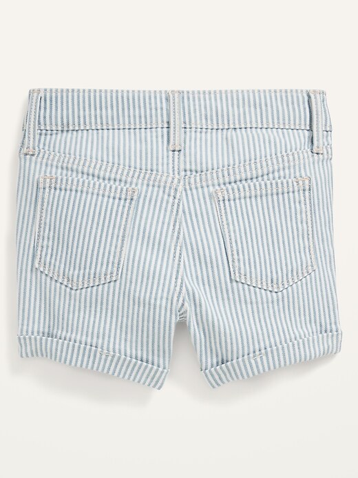 View large product image 2 of 2. Railroad-Stripe Snap-Fly Jean Shorts for Toddler Girls