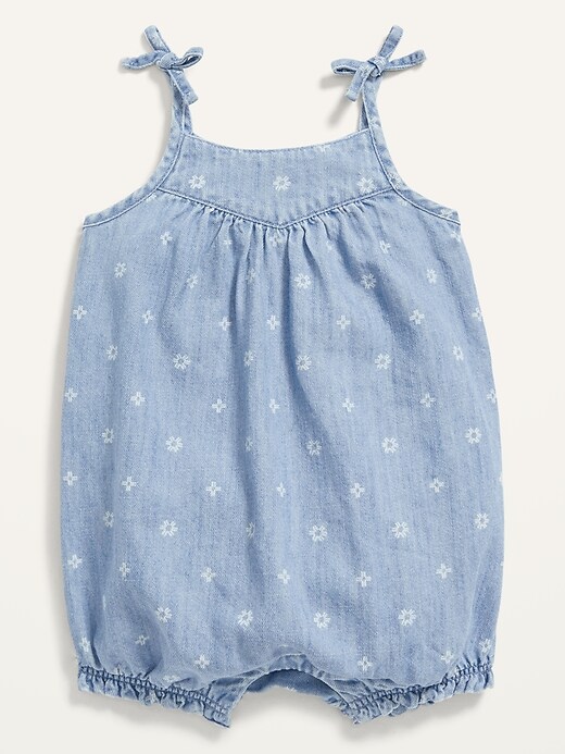 View large product image 1 of 2. Tie-Shoulder Chambray Romper for Baby