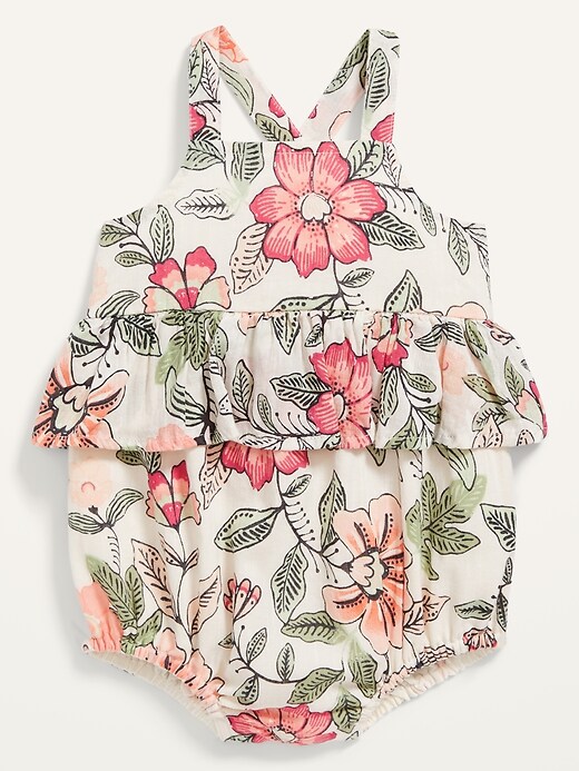 View large product image 1 of 2. Floral Cross-Back Peplum Romper for Baby