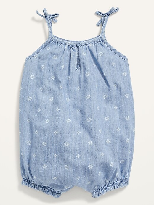 View large product image 2 of 2. Tie-Shoulder Chambray Romper for Baby