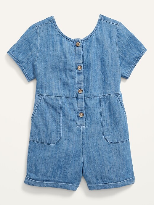 View large product image 1 of 2. Button-Front Chambray Utility Romper for Toddler Girls