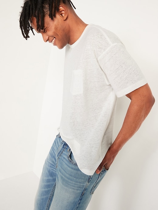 Image number 1 showing, Vintage Thick-Knit Linen-Blend Pocket T-Shirt
