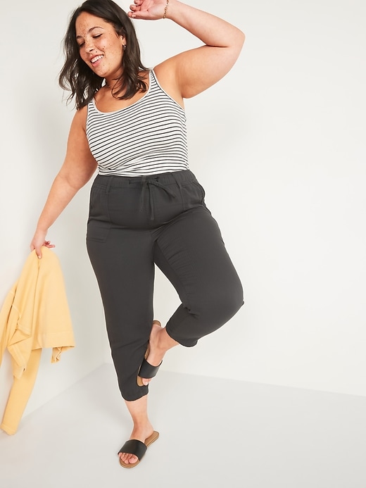Image number 3 showing, High-Waisted Textured-Twill Plus-Size Utility Ankle Pants