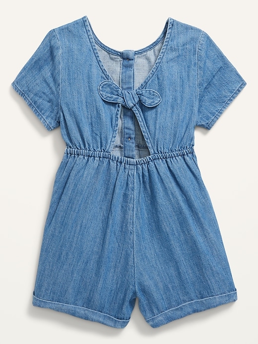 View large product image 2 of 2. Button-Front Chambray Utility Romper for Toddler Girls