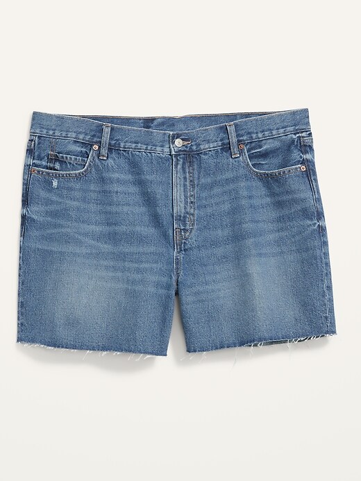 Image number 4 showing, High-Waisted Secret-Slim Pockets Slouchy Plus-Size Cut-Off Jean Shorts- 5-inch inseam