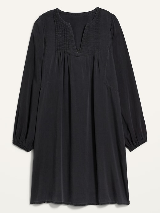 Image number 4 showing, Split-Neck Black Chambray Swing Dress for Women