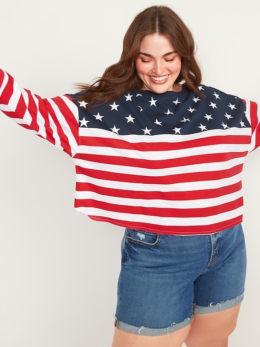 Image number 1 showing, Oversized Americana French-Terry Plus-Size Crop Sweatshirt