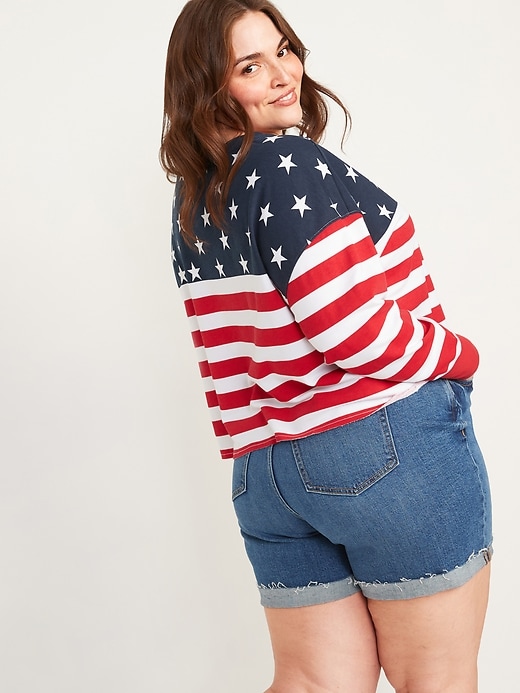 Image number 2 showing, Oversized Americana French-Terry Plus-Size Crop Sweatshirt