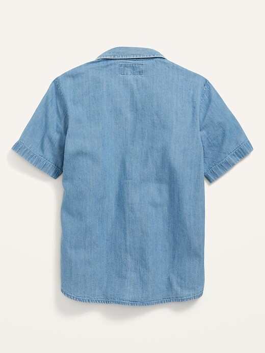 View large product image 2 of 2. Short-Sleeve Button-Front Jean Workwear Shirt For Boys