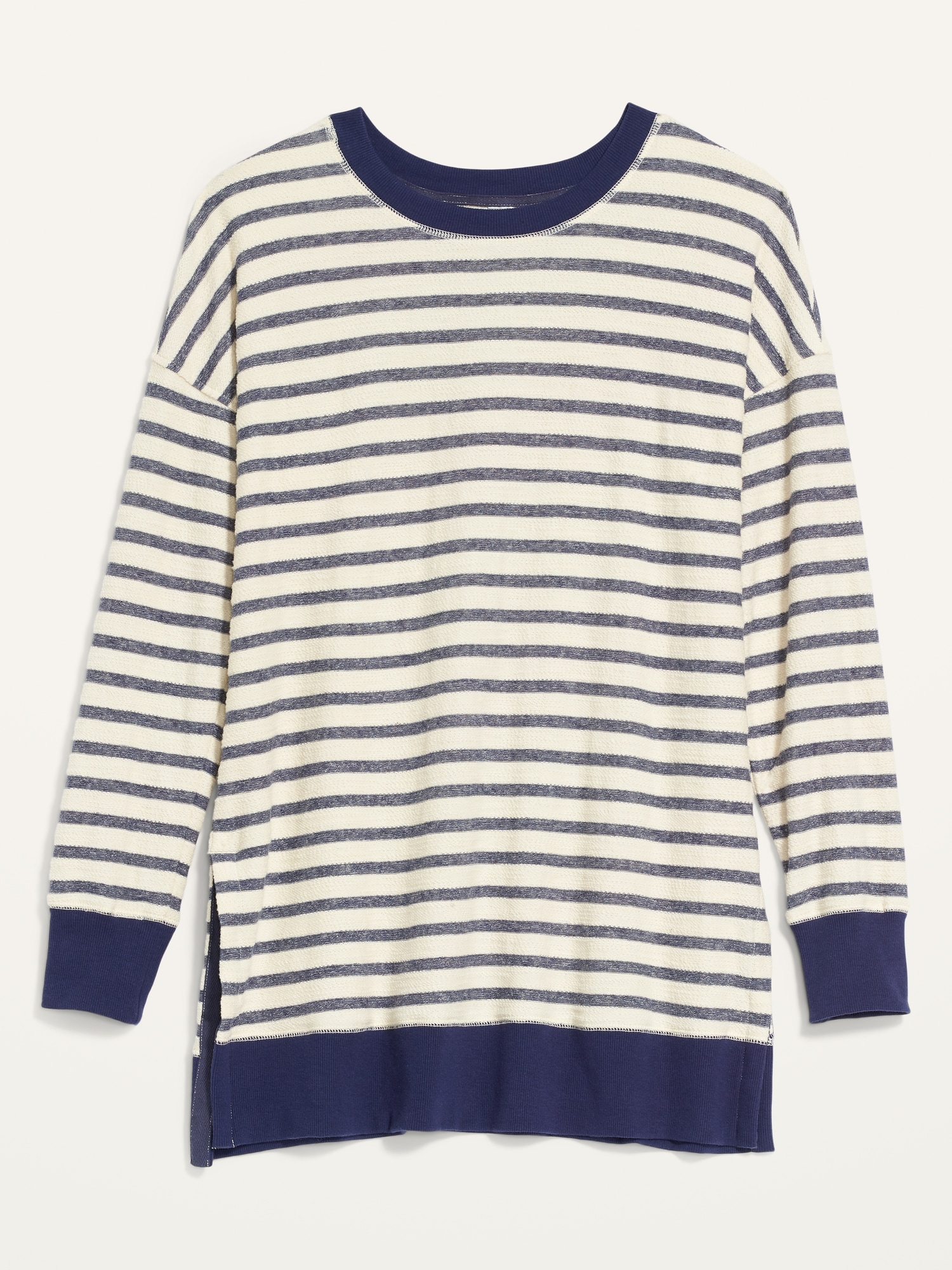 Loose Striped Cali-Fleece Terry Sweatshirt Tunic for Women