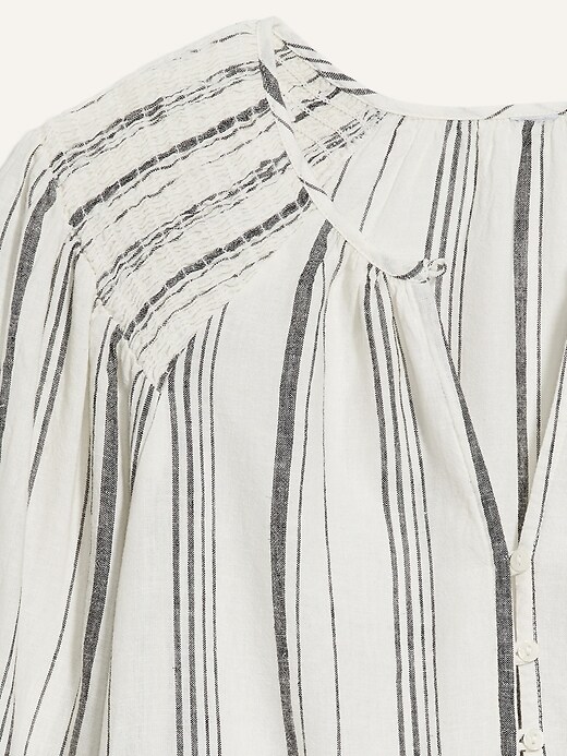 Image number 4 showing, Long-Sleeve Striped Linen-Blend Poet Blouse for Women