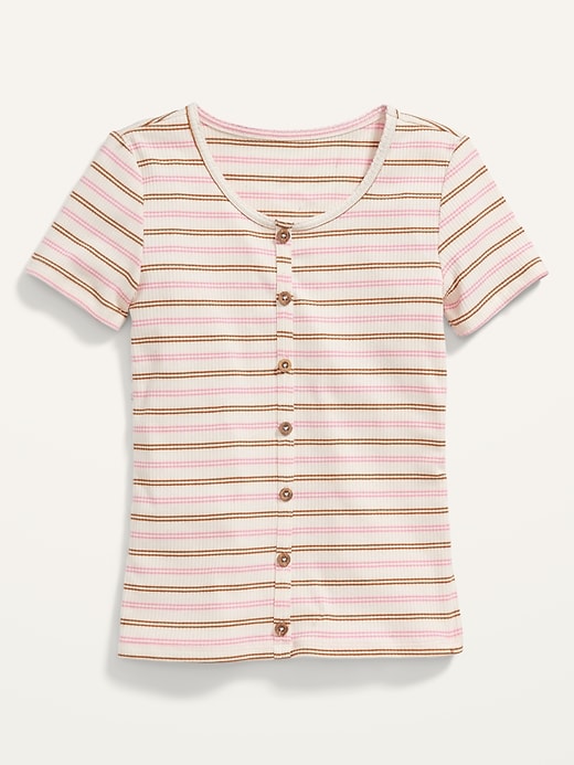 View large product image 1 of 2. Rib-Knit Button-Front Short-Sleeve Top for Girls