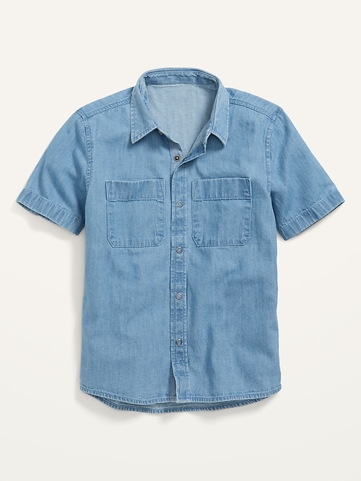 View large product image 1 of 2. Short-Sleeve Button-Front Jean Workwear Shirt For Boys