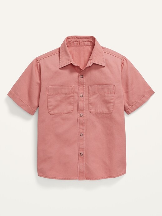 View large product image 1 of 1. Short-Sleeve Button-Front Utility Shirt For Boys