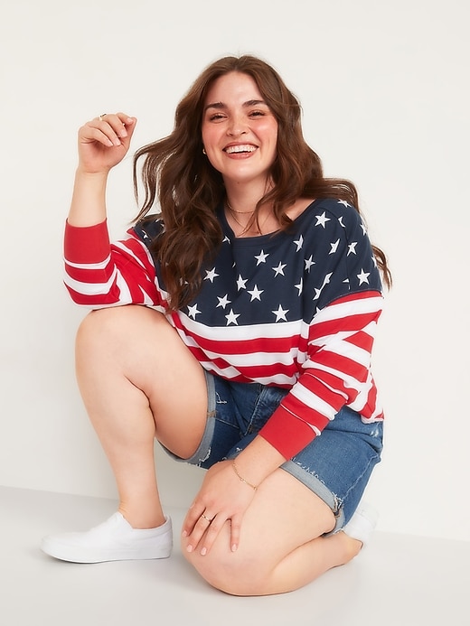 Image number 3 showing, Oversized Americana French-Terry Plus-Size Crop Sweatshirt