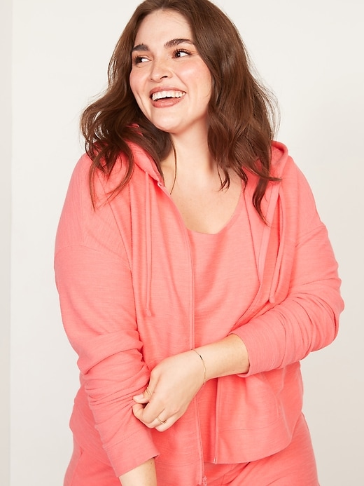 Image number 1 showing, Lightweight Textured Plus-Size Cropped Zip Hoodie