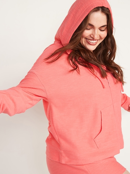 Image number 3 showing, Lightweight Textured Plus-Size Cropped Zip Hoodie