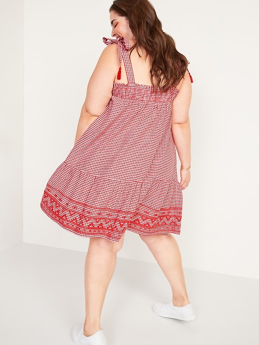 Image number 2 showing, Gingham Tie-Strap Plus-Size Sleeveless Swing Dress