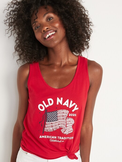 Image number 1 showing, 2021 U.S. Flag Graphic Tank Top for Women