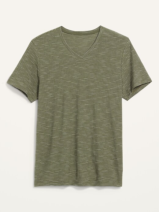 View large product image 2 of 2. Striped Slub-Knit V-Neck T-Shirt