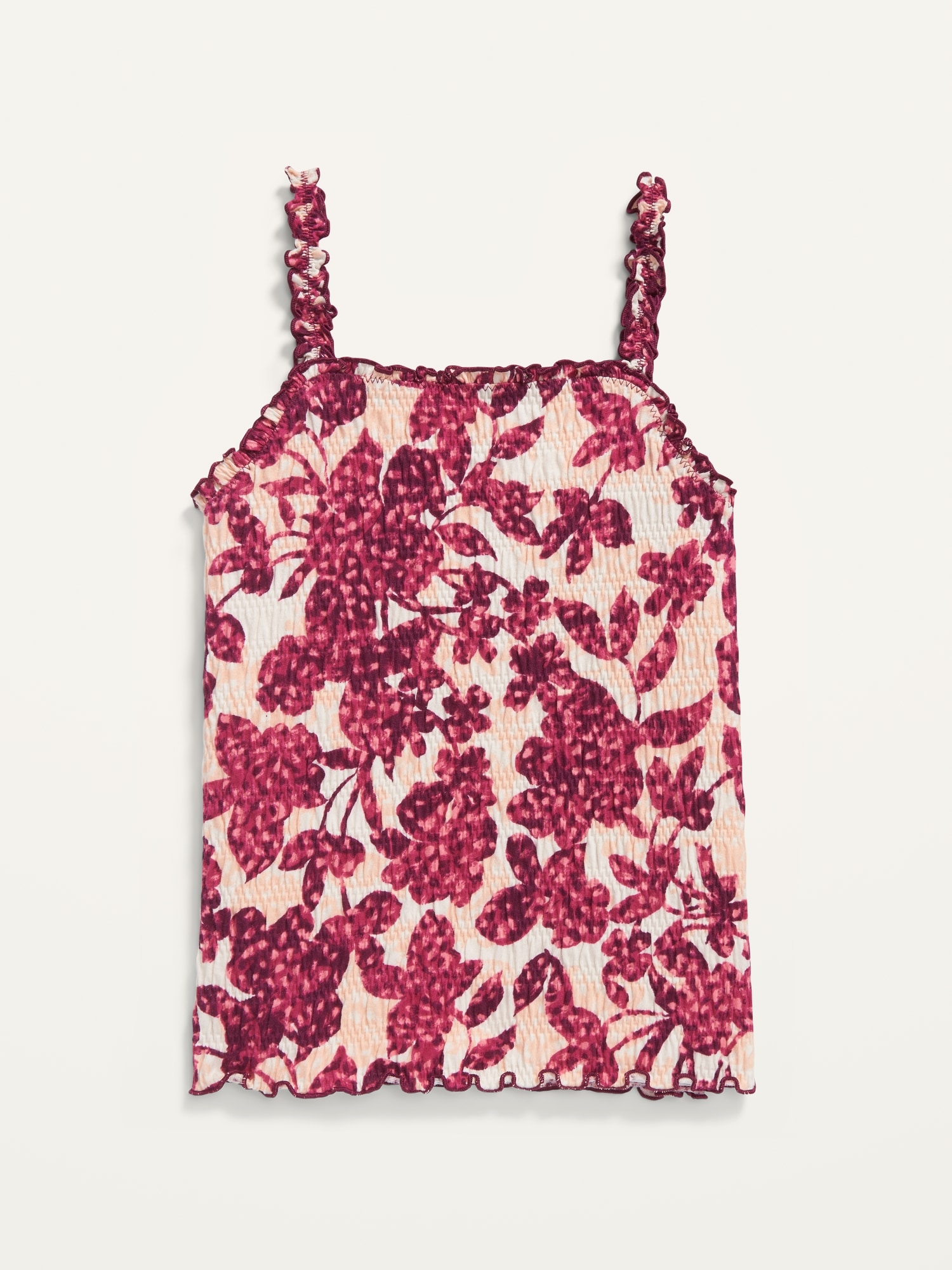 Floral Textured-Knit Ruffled Tank Top for Girls