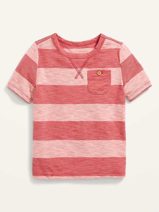 View large product image 1 of 1. Striped Short-Sleeve Slub-Knit Pocket T-Shirt for Toddler Boys