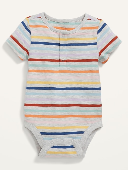 View large product image 1 of 2. Unisex Short-Sleeve Striped Henley Bodysuit for Baby