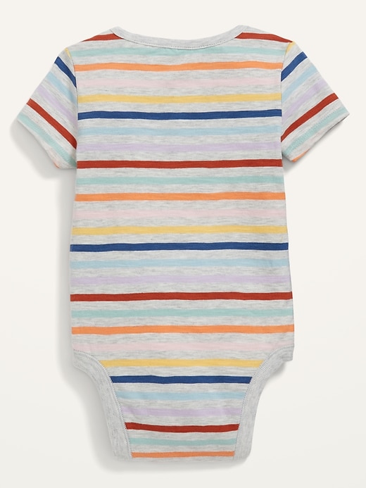 View large product image 2 of 2. Unisex Short-Sleeve Striped Henley Bodysuit for Baby