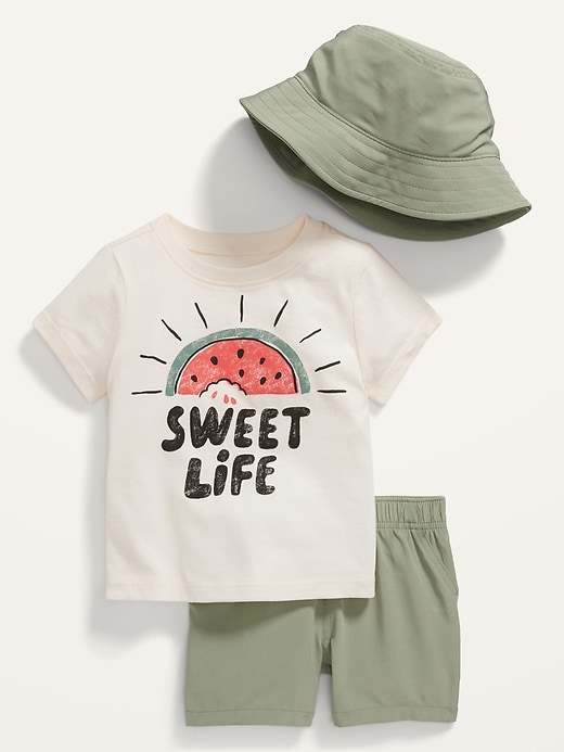 View large product image 1 of 1. 3-Piece Tee, Shorts and Bucket Hat Set for Baby
