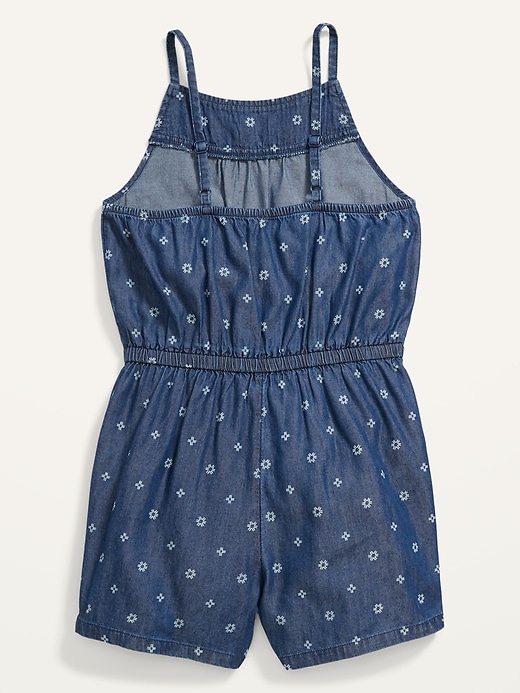 View large product image 2 of 2. Printed Sleeveless Chambray Romper for Girls
